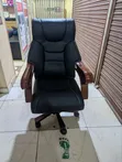 Refurbished Executive Leather Office Chair with Wooden Armrests - 2