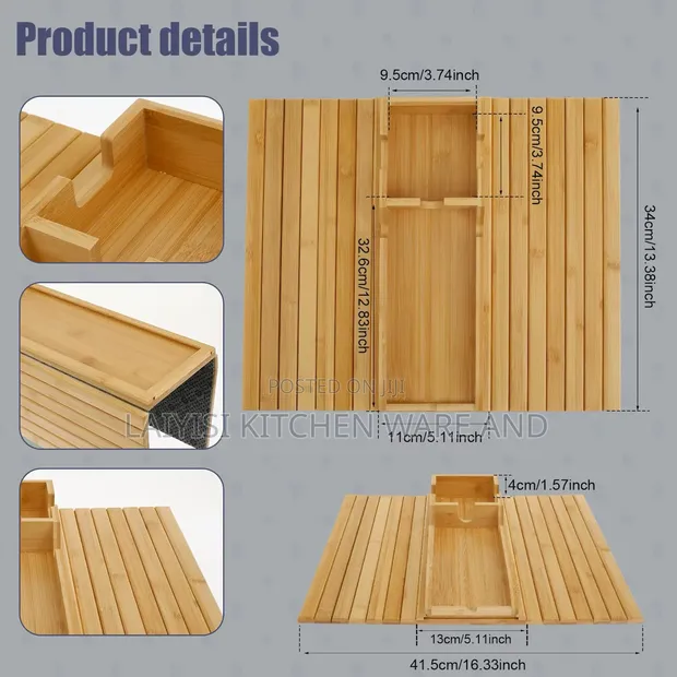 Bamboo Couch Cup Holder, Foldable Sofa Arm Tray - 1
