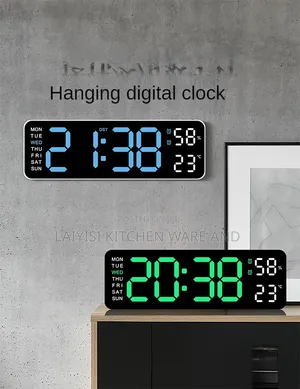 Large Digital LED Wall Clock with Temperature & Week Display