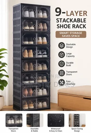 Foldable 6-Layer Shoe Organizer - Black