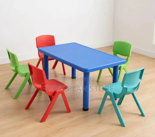 Colorful Kids Plastic Table and 6 Chairs - 1