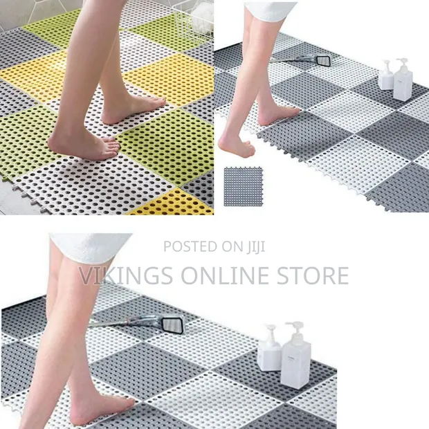 4 Pcs Interlocking Non-Slip Bathroom Floor Tiles Rubber Mat - 1