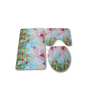3-Piece Non-Slip Toilet Bathroom Rug Set - Multi-Colour