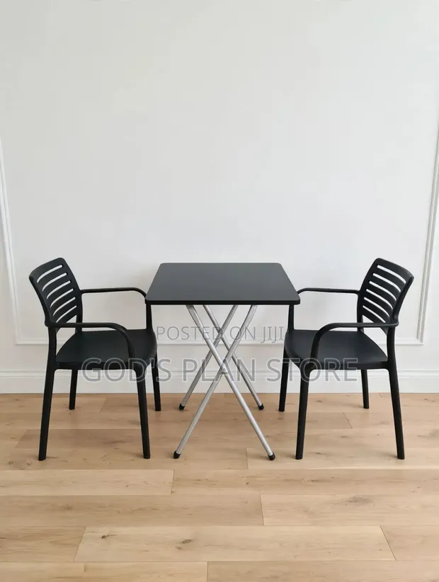 Silver X-Legs Wood Foldable Dining Table and Chairs Set - Black - 1