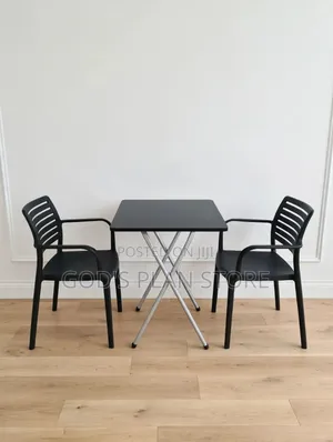 Silver X-Legs Wood Foldable Dining Table and Chairs Set - Black