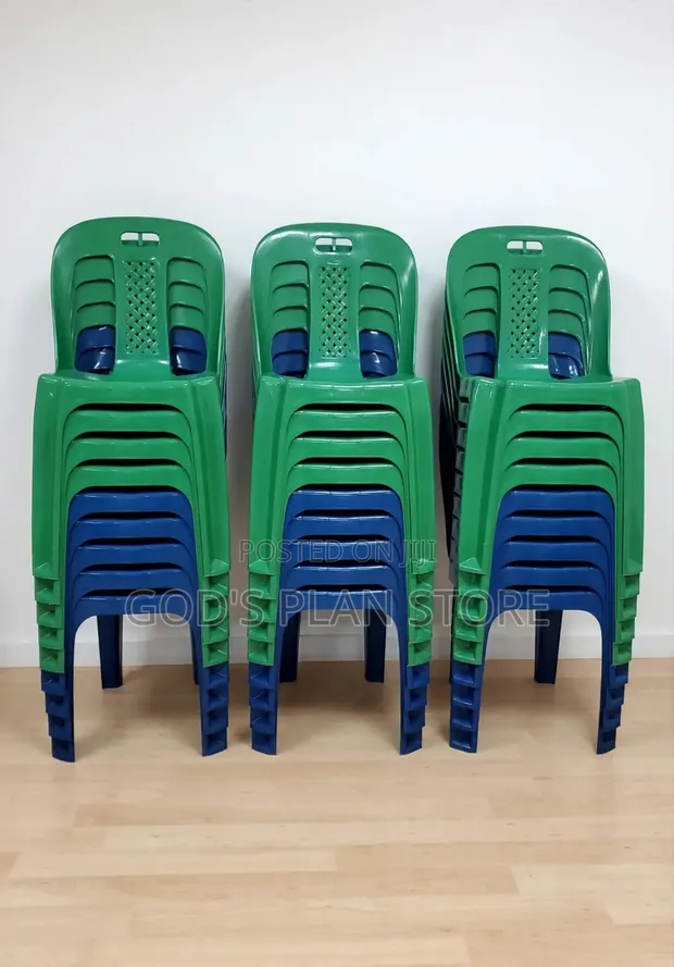Stackable Plastic Chairs - Blue & Green - 1