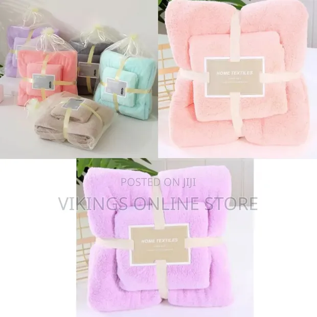 2-Piece Microfiber Hair, Face, Bath Towels - Pink - 1