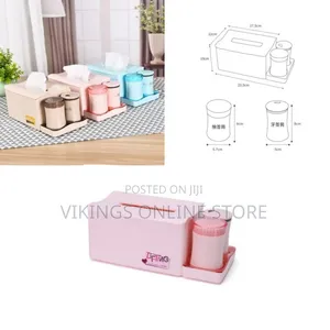 Tissue Box Holder with Cotton Swab & Toothpick Compartments - Pink