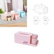 Tissue Box Holder with Cotton Swab & Toothpick Compartments - Pink - 1