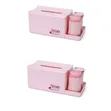 Tissue Box Holder with Cotton Swab & Toothpick Compartments - Pink - 2