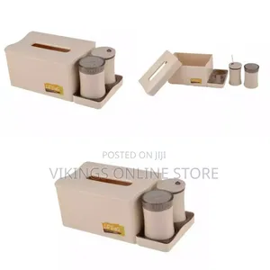 Tissue Box Storage with Cotton Swab & Toothpick Holder - Cream