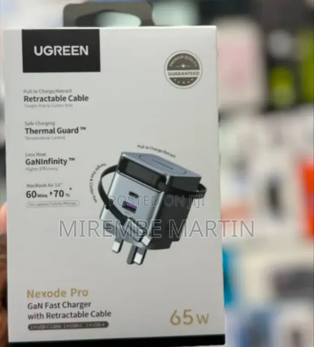 UGREEN Nexode Pro 65W GaN Fast Charger with Retractable Cable - 1