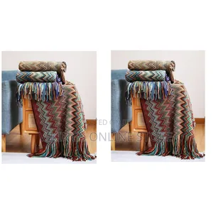 Bohemian Style Knitted Throw Blanket with Tassels (Yellow, 130x230cm)