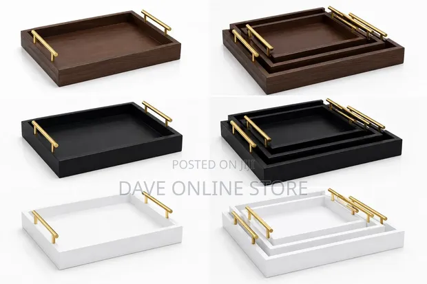 3pc Colored Wooden Trays - 1