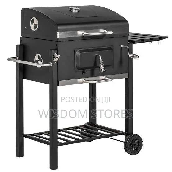 Outdoor Charcoal Barbecue Grill Trolley and Smoker Combo - 1