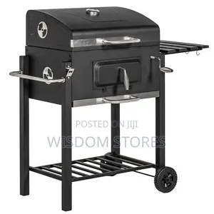 Outdoor Charcoal Barbecue Grill Trolley and Smoker Combo