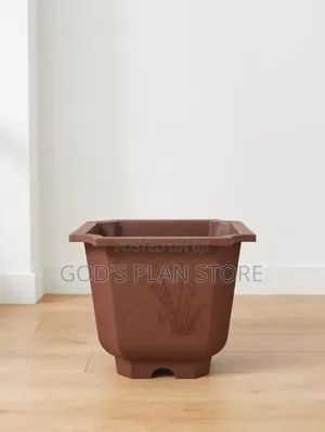 Embossed Coffee Brown Plastic Flower Pots