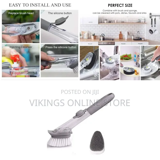 Long Handle Sponge Pot Cleaner with Soap Dispenser - 1