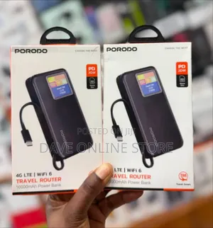 Porodo 4G LTE WiFi 6 Travel Router with 10000mAh Power Bank