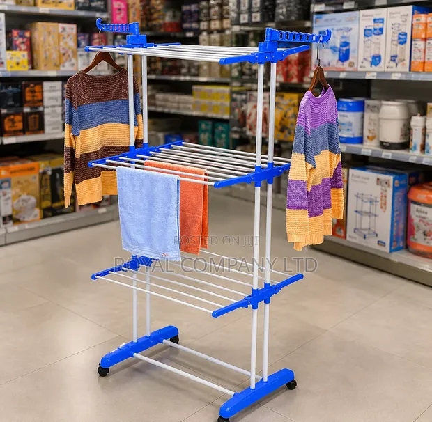 3-Tier Foldable Clothes Drying Rack with Caster Wheels - 1