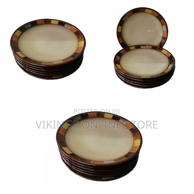 6 Checked Dinner Plates, Cream - 1