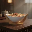 11-Inch White Ceramic Fruit Bowl with Bamboo Base - 2