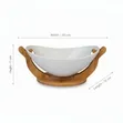 11-Inch White Ceramic Fruit Bowl with Bamboo Base - 3