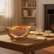 11-Inch White Ceramic Fruit Bowl with Bamboo Base - 4