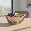 11-Inch White Ceramic Fruit Bowl with Bamboo Base - 5