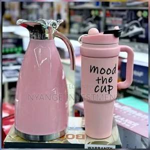 2-in-1 Vacuum Flask and "Mood the Cup" Tumbler Set - Pink