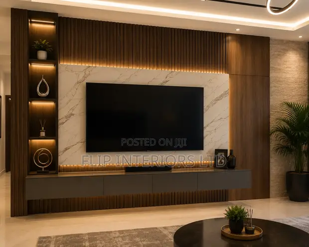 Luxury TV Wall with Decorative Panels - 1