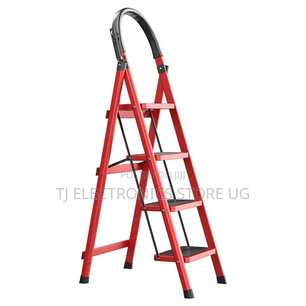 Four Step Aluminium Ladder - Red - 1