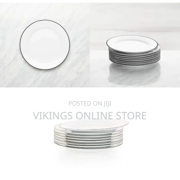 6 Black Line Side Plates, White Porcelain - 1