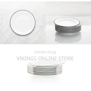 6 Black Line Side Plates, White Porcelain