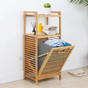 Tilt-Out Bamboo Laundry Hamper Rack with 3-Tier Shelves