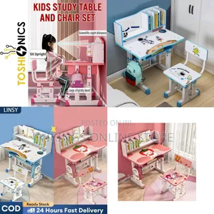 Adjustable Kids Study Desk and Chair Set with Bookshelf