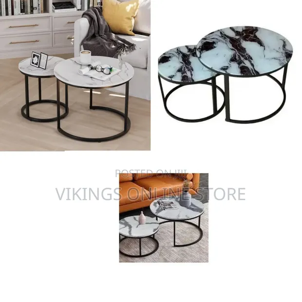 Nesting Coffee Table Set of 2, 23.6" Round Wood Grain - 1