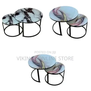 Nesting Coffee Table Set of 2, 23.6" Round Wood Grain