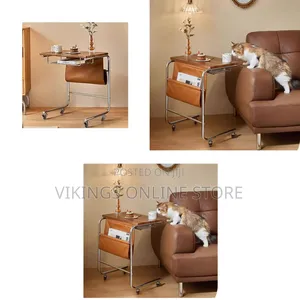 C-Shaped Snack Couch Coffee Table with Wheels
