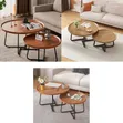 Industrial Rustic Wood Coffee Table Set of 2 Nesting Round End Tables - 1