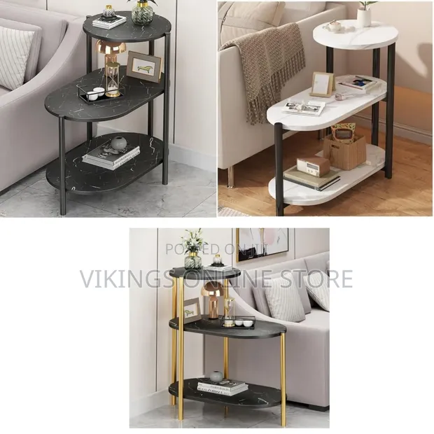 3-Tier Narrow Nightstand with Marble-Style Faux Top - 1