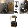 Gold Smart LED Nightstand with Drawers, 14in Round Accent Table - 1
