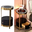 Gold Smart LED Nightstand with Drawers, 14in Round Accent Table - 2
