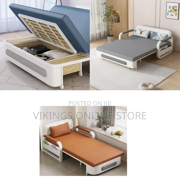 Folding Sofa Bed with Pillow and Wheels - 1