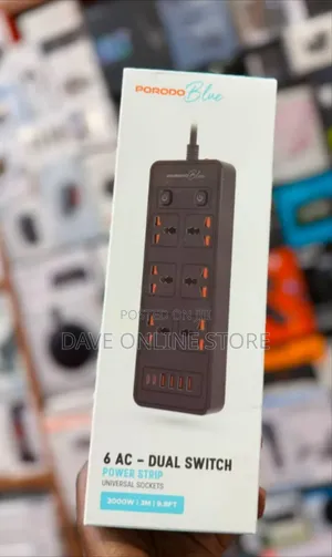 Porodo Blue 6 AC Dual Switch Power Strip