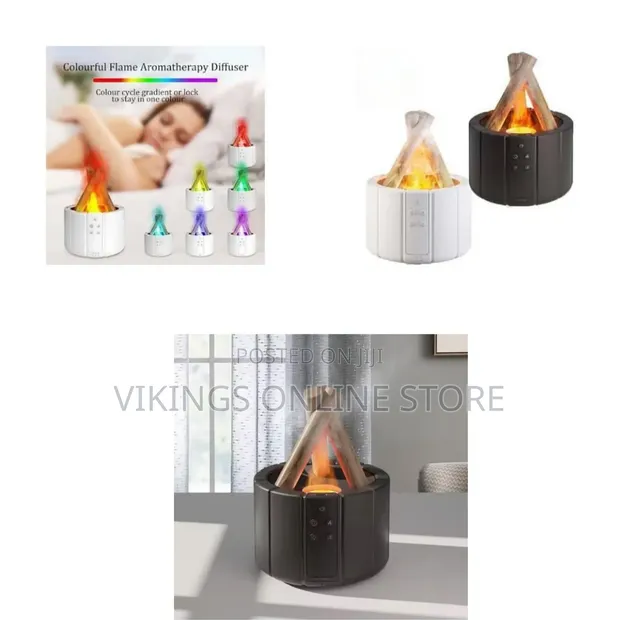 USB Air Ultrasonic Humidifier with 7 Colorful Lights & Bonfire Flame Effect - 1