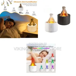 USB Air Ultrasonic Humidifier with 7 Colorful Lights & Bonfire Flame Effect