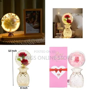 LED Artificial Rose Globe Lamp with Crystal Base