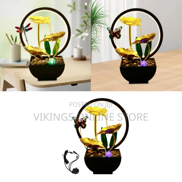 3-Tier Leaf Tabletop Fountain with LED Ring Lights - 1