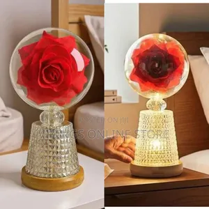 Lamp with Preserved Rose in Resin Ball Glass Dome